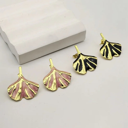 1 Pair Retro Commute Ginkgo Leaf 304 Stainless Steel Butterfly Backs Ear Studs