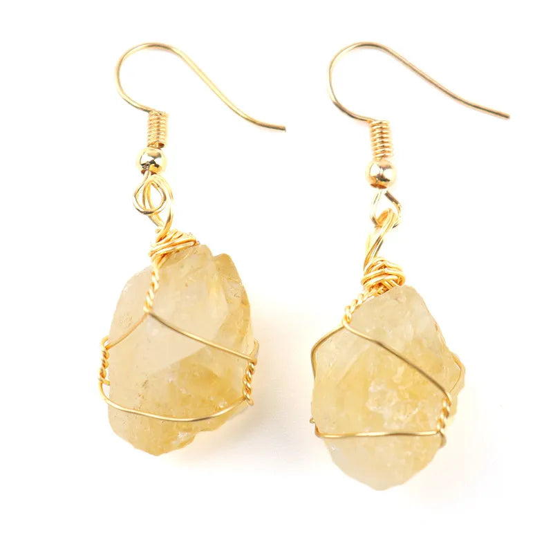 1 pair simple style irregular asymmetrical plating natural stone metal drop earrings