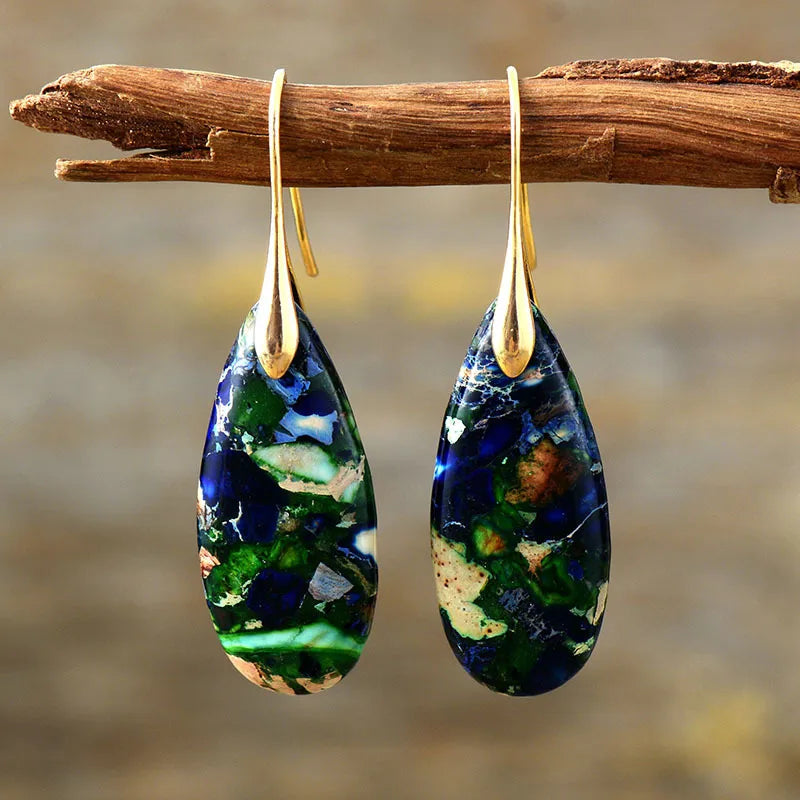 1 pair retro water droplets emperor stone drop earrings