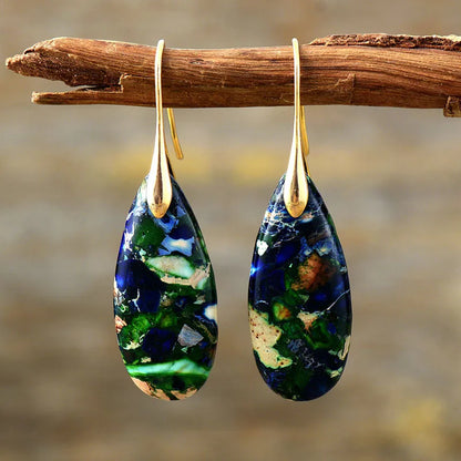 1 pair retro water droplets emperor stone drop earrings