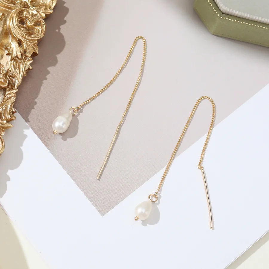 1 Pair Simple Style Classic Style Solid Color Freshwater Pearl Copper Alloy Drop Earrings