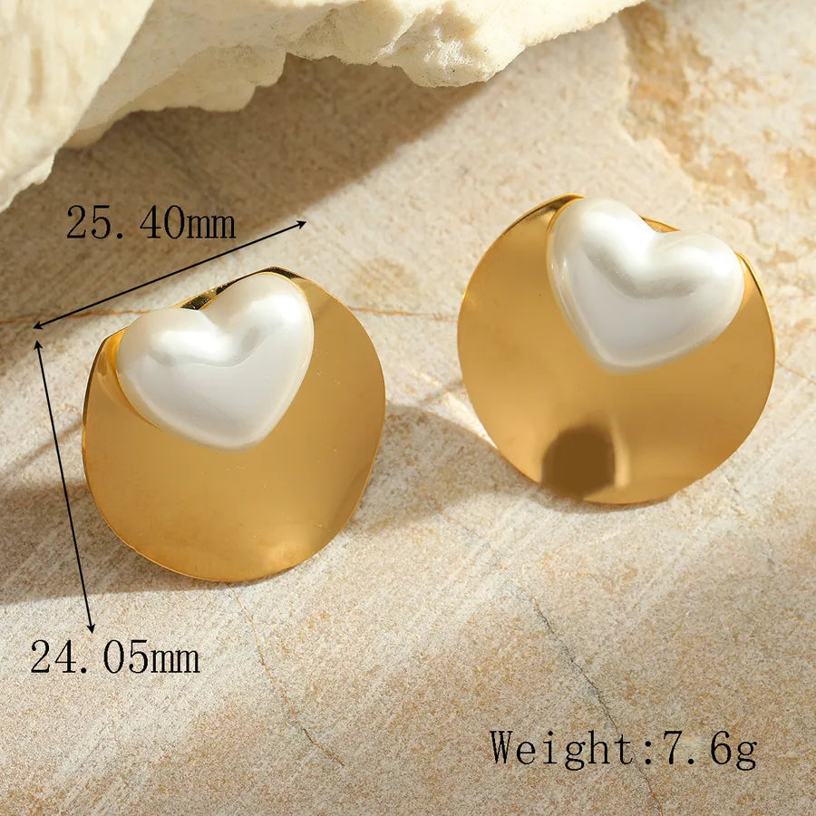 1 Pair Cute Romantic Simple Style Irregular Geometric Heart Shape Plating Inlay 304 Stainless Steel Imitation Pearl 18K Gold Plated Ear Studs