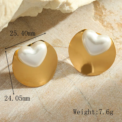 1 Pair Cute Romantic Simple Style Irregular Geometric Heart Shape Plating Inlay 304 Stainless Steel Imitation Pearl 18K Gold Plated Ear Studs