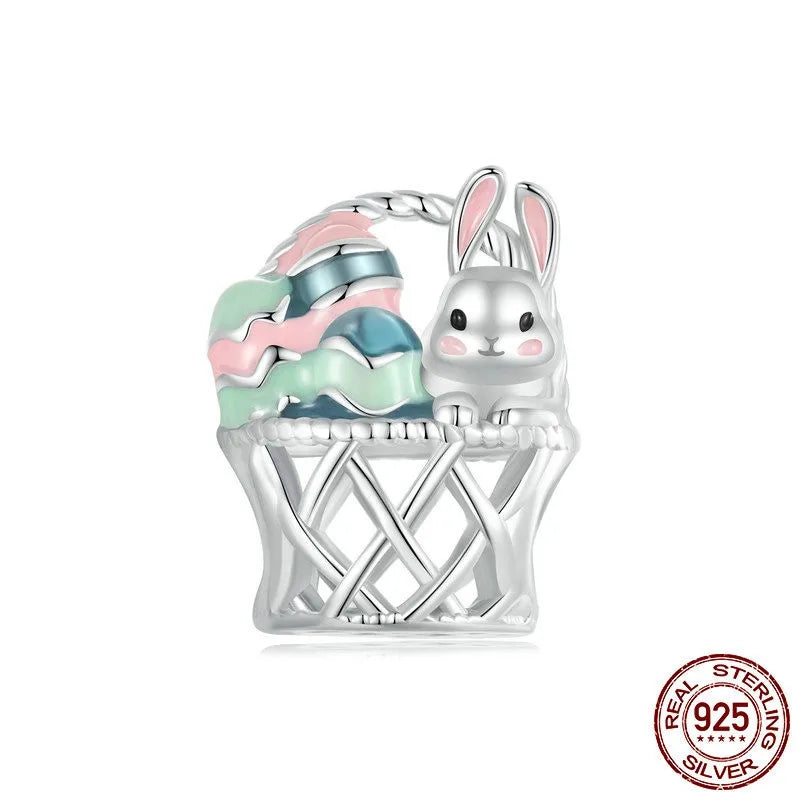 1 Piece 10 * 22mm 11 * 14mm Hole 4~4.9mm 925 Sterling Silver Zircon White Gold Plated Rabbit Egg Polished Pendant Beads Jewelry Accessories