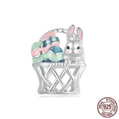 1 Piece 10 * 22mm 11 * 14mm Hole 4~4.9mm 925 Sterling Silver Zircon White Gold Plated Rabbit Egg Polished Pendant Beads Jewelry Accessories