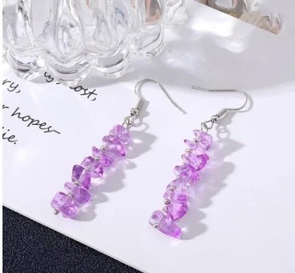 1 pair simple style star water droplets tassel chain natural stone drop earrings