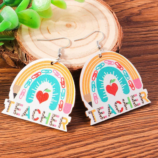 1 pair vintage style letter pencil alloy wood drop earrings