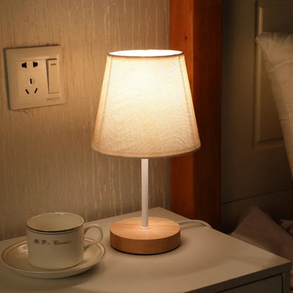 Nordic Style Solid Wood Fabric Decorative Table Lamp Bedroom Bedside Lamp Simple Remote Control Night Light Energy Saving Led