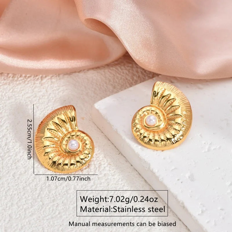 1 Pair Casual Elegant Cute Geometric Round Conch 304 Stainless Steel Imitation Gold  Ear Studs