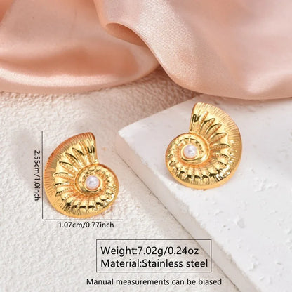 1 Pair Casual Elegant Cute Geometric Round Conch 304 Stainless Steel Imitation Gold  Ear Studs