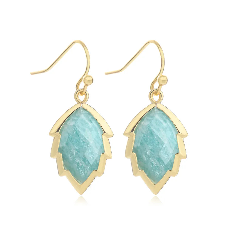 1 Pair Modern Style Sweet Leaves natural stone Copper Drop Earrings