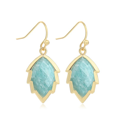 1 Pair Modern Style Sweet Leaves natural stone Copper Drop Earrings