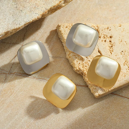 1 Pair Cute Romantic Simple Style Irregular Geometric Plating Inlay 304 Stainless Steel Imitation Pearl 18K Gold Plated Ear Studs