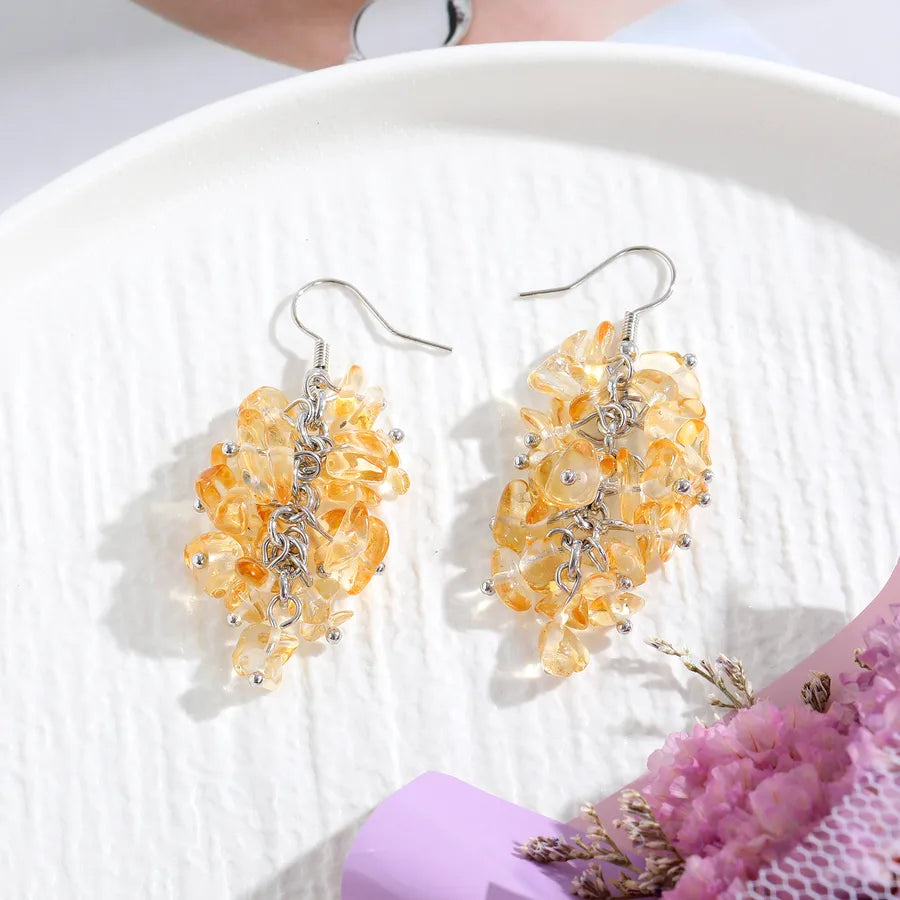 1 pair retro printing natural stone crystal drop earrings