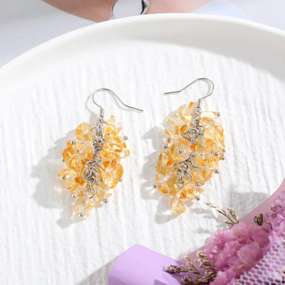 1 pair retro printing natural stone crystal drop earrings