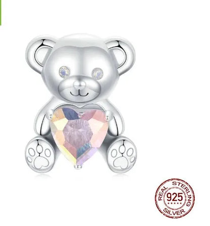 1 Piece 12 * 14mm Hole 4~4.9mm 925 Sterling Silver Zircon White Gold Plated Bear Heart Shape Polished Pendant Beads Jewelry Accessories