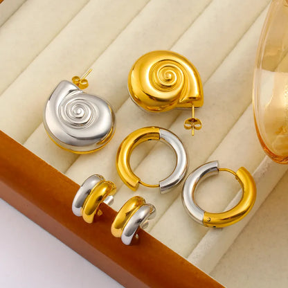 1 Pair Cute Lady Pastoral C Shape Round Snails Mixed Metal 304 Stainless Steel 316 Stainless Steel  18K Gold Plated Earrings