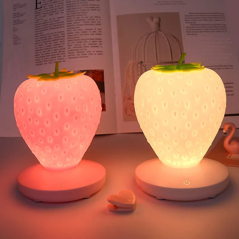 Creative home strawberry night light USB charging bedside decoration atmosphere light new exotic led silicone eye protection table lamp