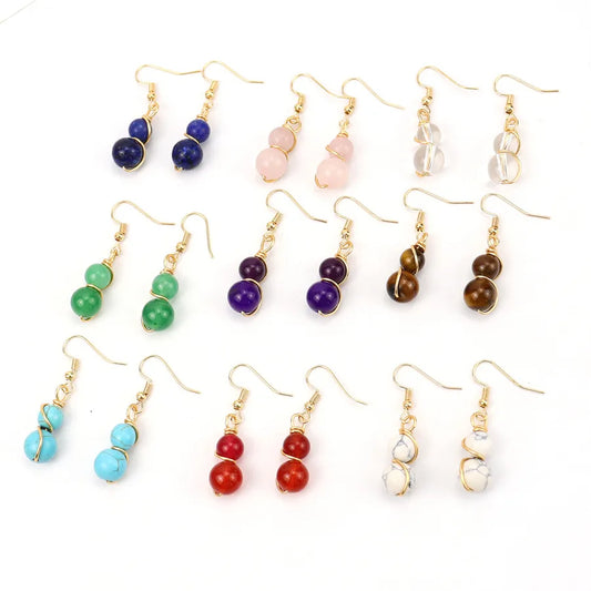 1 Pair Casual Pastoral Gourd Beaded natural stone Copper Drop Earrings