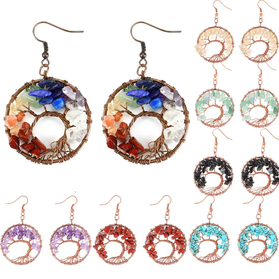 1 pair simple style leaf natural stone copper drop earrings