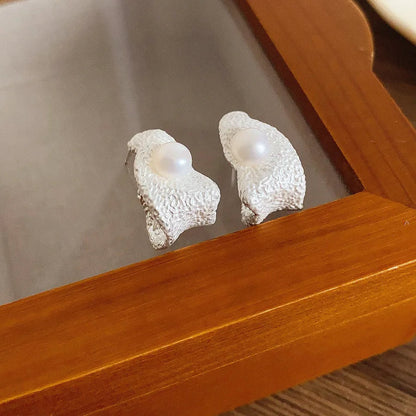 1 Pair Modern Style Geometric Plating Pleated Freshwater Pearl Copper Ear Studs