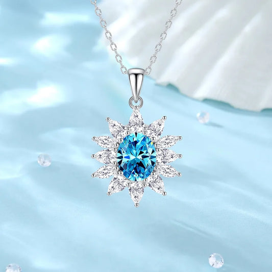 1 Piece 925 Sterling Silver Flower Zircon High Carbon Drill Gold Plating 925 sterling silver cable chain Pendant Necklace