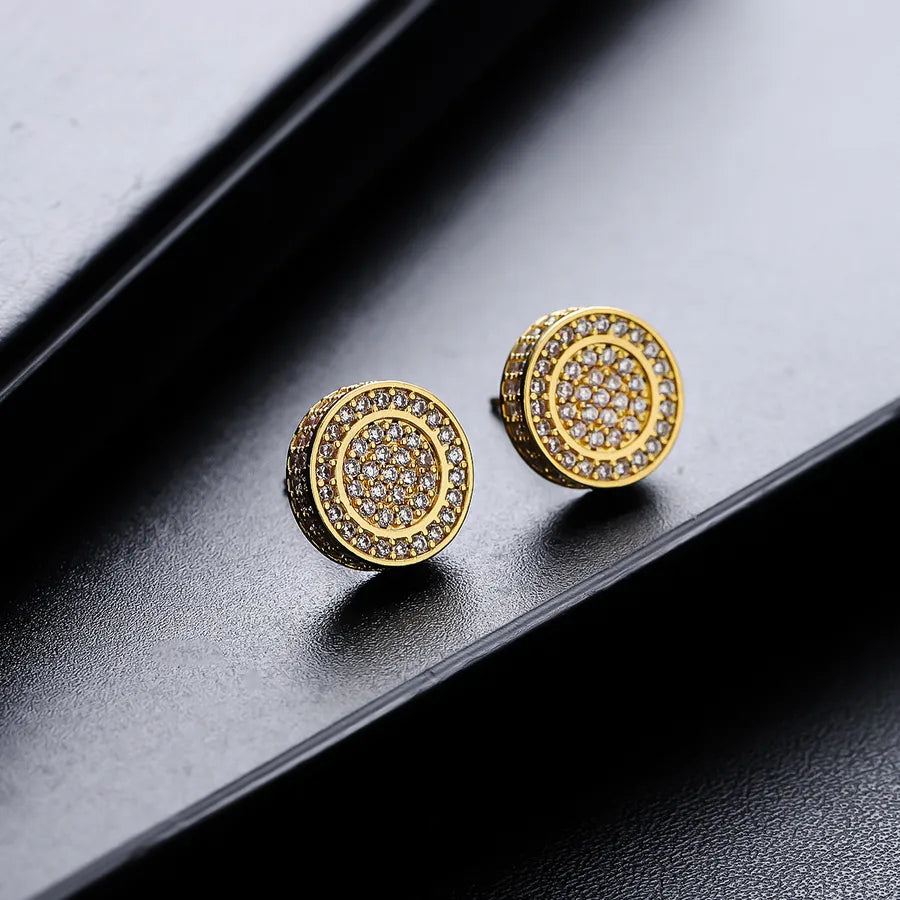 1 Pair IG Style Geometric Copper Zircon Ear Studs