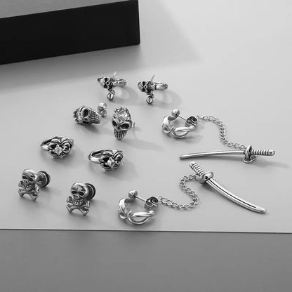 1 Pair Halloween Hip-Hop Skull Inlay 304 Stainless Steel Zircon Earrings Ear Studs