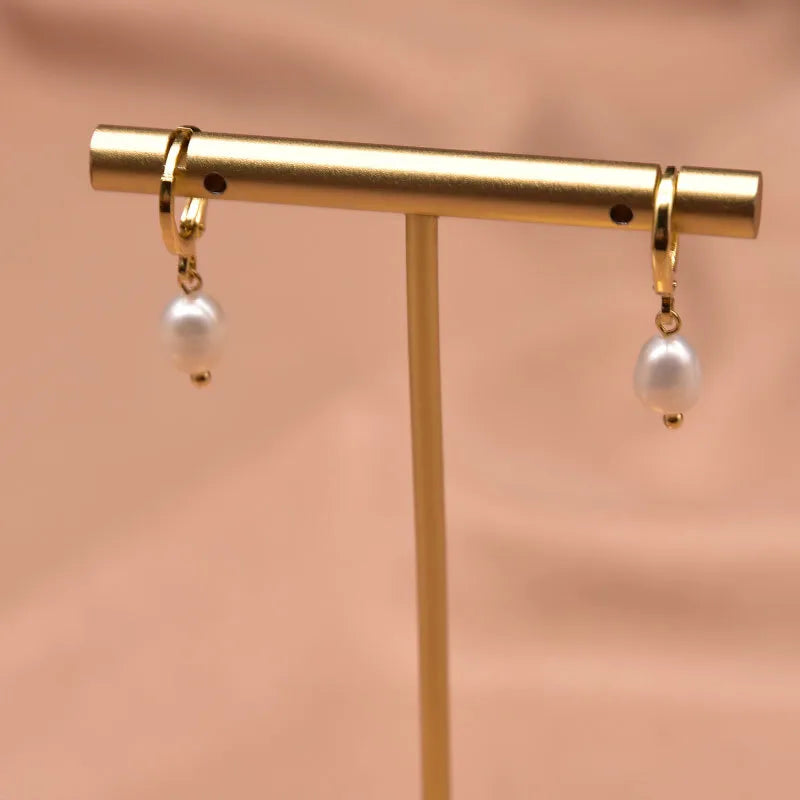 1 Pair Freshwater Pearl Zircon Freshwater pearl earrings Round Drop Earrings