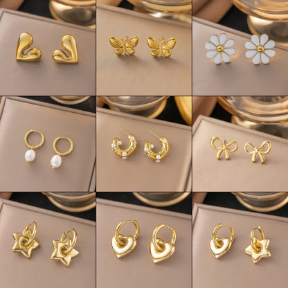 1 Pair IG Style Elegant Vintage Style Heart Shape Flower Butterfly 304 Stainless Steel Drop Earrings Ear Studs