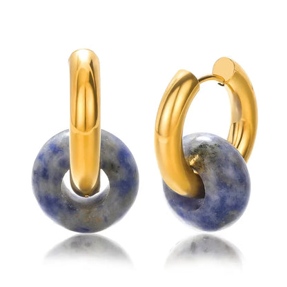 1 Pair Vintage Style Geometric Plating 304 Stainless Steel natural stone 18K Gold Plated Earrings