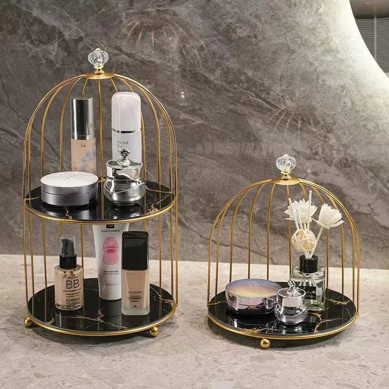 Iron bird cage desktop storage rack home decoration cosmetics wash dressing table organizing storage rack