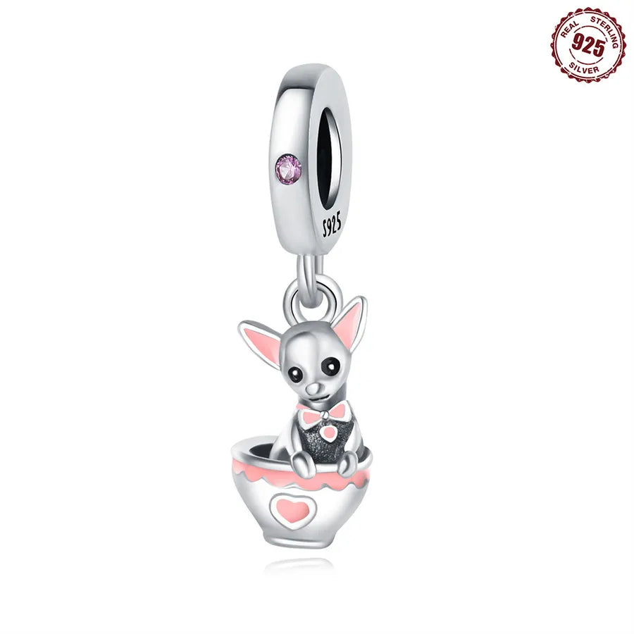 1 Piece 10*5mm 925 Sterling Silver Zircon Dog Cat Pendant Beads Jewelry Accessories