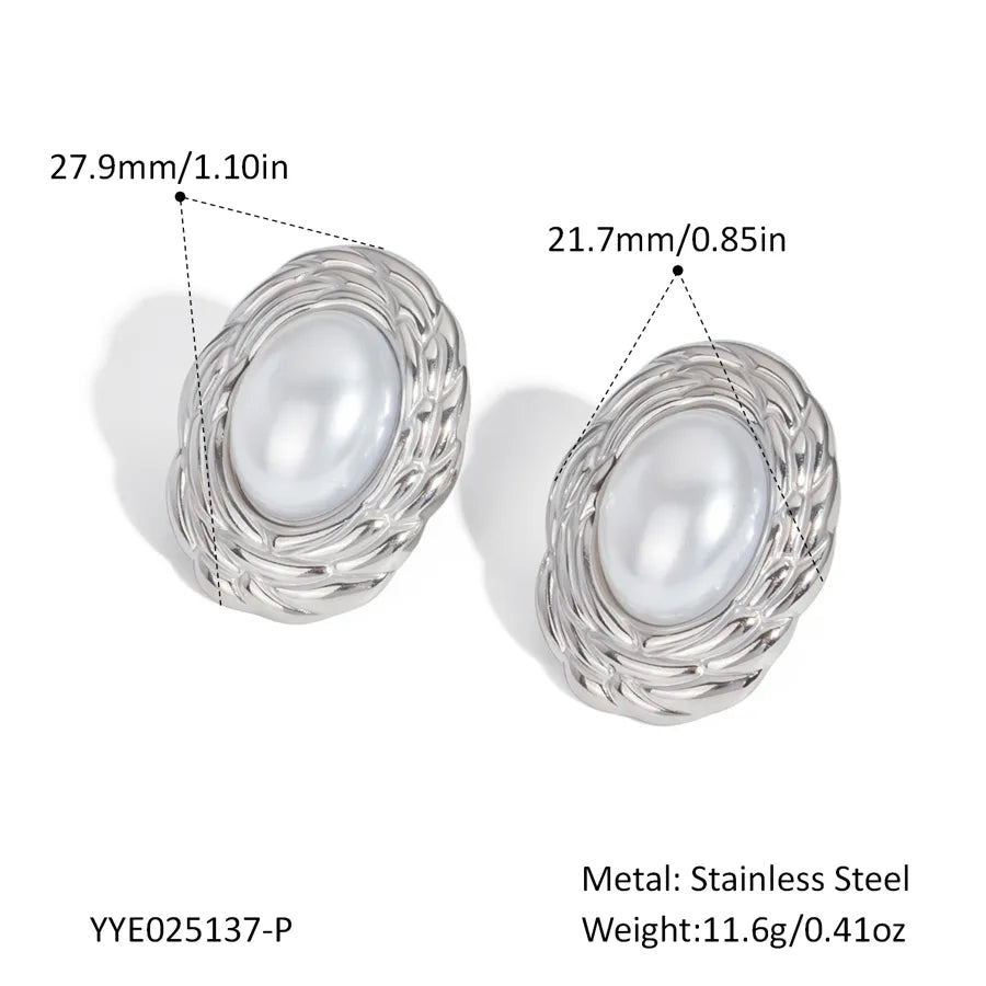 1 Pair Elegant Modern Style Oval Polishing Plating Inlay 304 Stainless Steel 18K Gold Plated Butterfly Backs Ear Studs