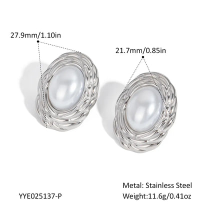 1 Pair Elegant Modern Style Oval Polishing Plating Inlay 304 Stainless Steel 18K Gold Plated Butterfly Backs Ear Studs