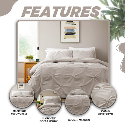 Pintuck Natural Microfibre Duvet Cover Set with Pillowcases Soft Breathable Easy Care Bedding Set Quilt Cover by OLIVIA ROCCO