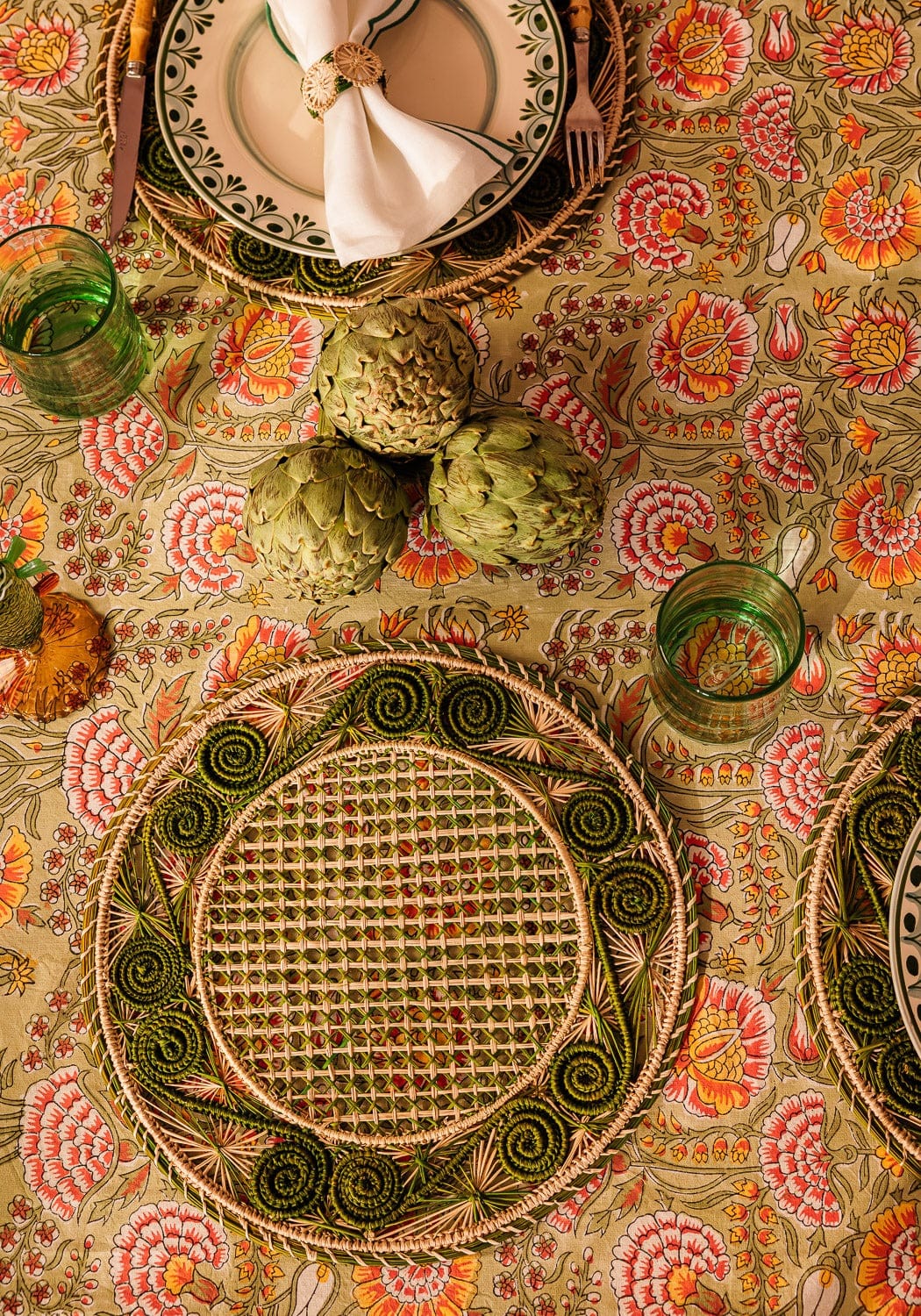 Atlántico Iraca Woven Placemats, Olive Green - Set of 4