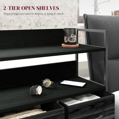 HOMCOM Rustic Chest of Five Fabric Drawers - Black