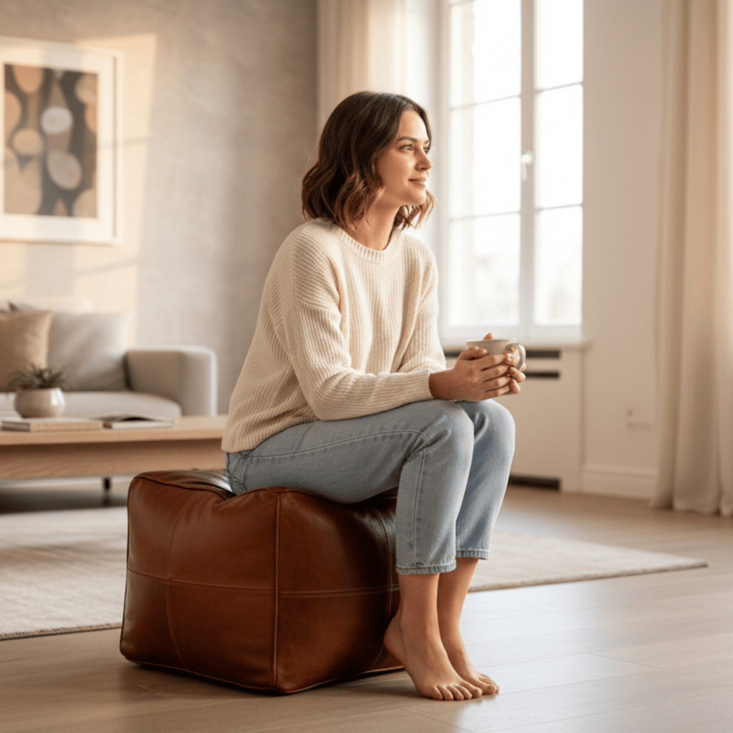 Leather Poufs Caro