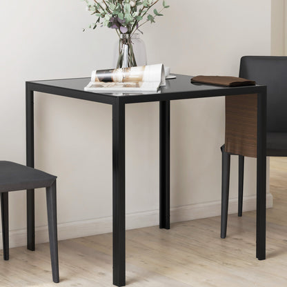 HOMCOM Modern Square Dining Table for 2-4 People, with Glass Top & Metal Legs, Black