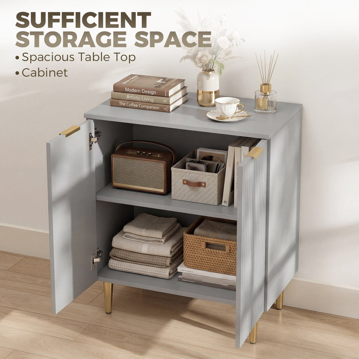 HOMCOM Sideboard Buffet Cabinet, Modern Kitchen Storage Cabinet with Adjustable Shelf and Metal Legs, Grey