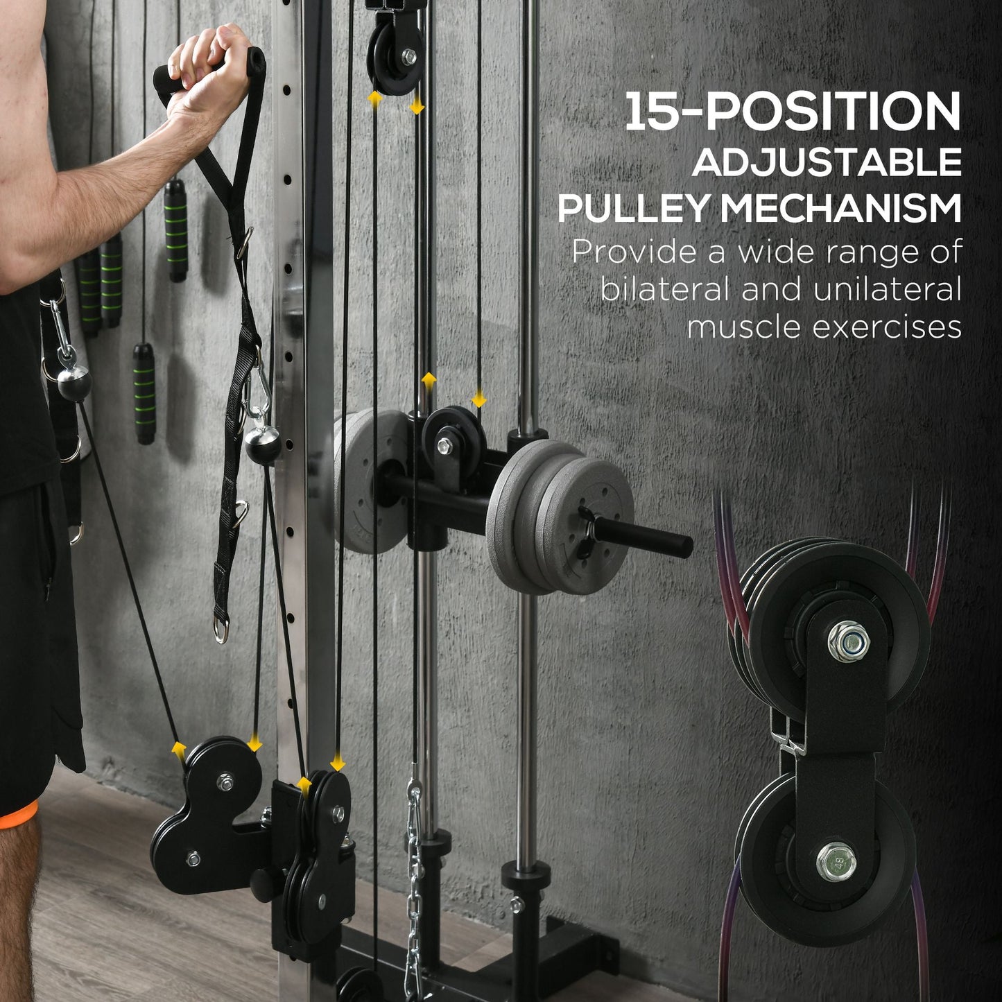 SPORTNOW Wall Mount Cable Machine, 15 Positions Adjustable Cable Crossover Machine Dual Pulley System for Home Gym