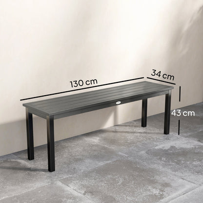 Outsunny 2 Seater Garden Bench, Outdoor Bench Loveseat with Wood-Effect Slatted Seat and Steel Frame for Patio, Park, Grey