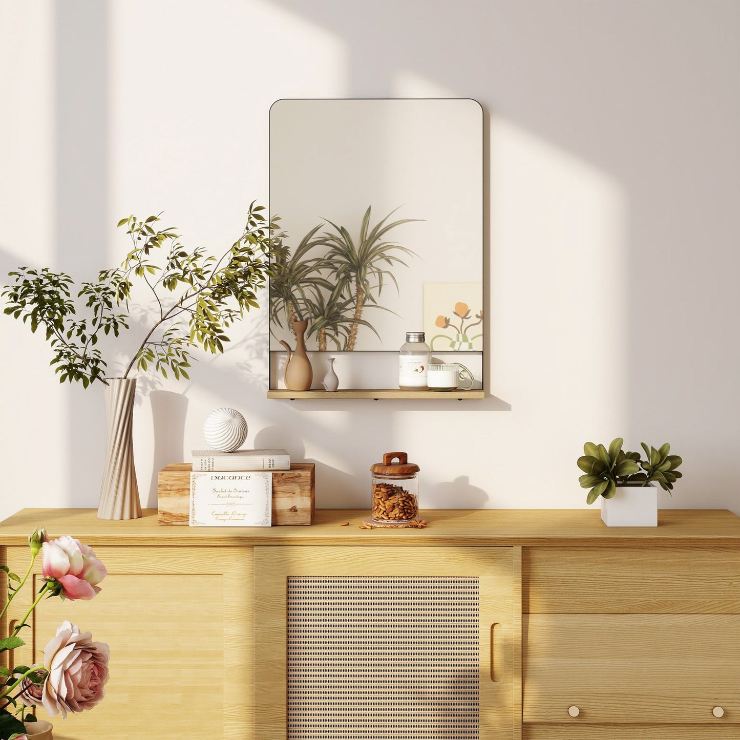 HOMCOM Wall Mirror with Wood Shelf - Black