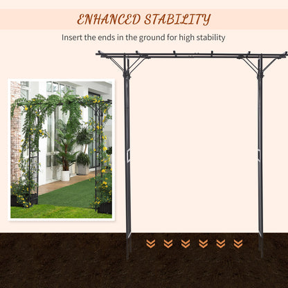 Outsunny 210cm Decorative Metal Garden Trellis Arch with Durable Steel Tubing & Elegant Scrollwork, Great for Weddings, Dark Gre