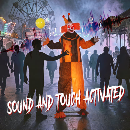 HOMCOM 190cm Life Size Animated Clown Halloween Decoration, Scary Halloween Animatronics Decor with Sound Touch Activated