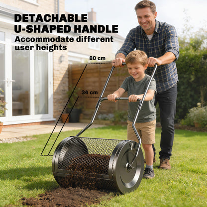 Outsunny Compost Spreader, 20" Peat Moss Spreader with Detachable U-Shaped Handle and Metal Mesh Basket