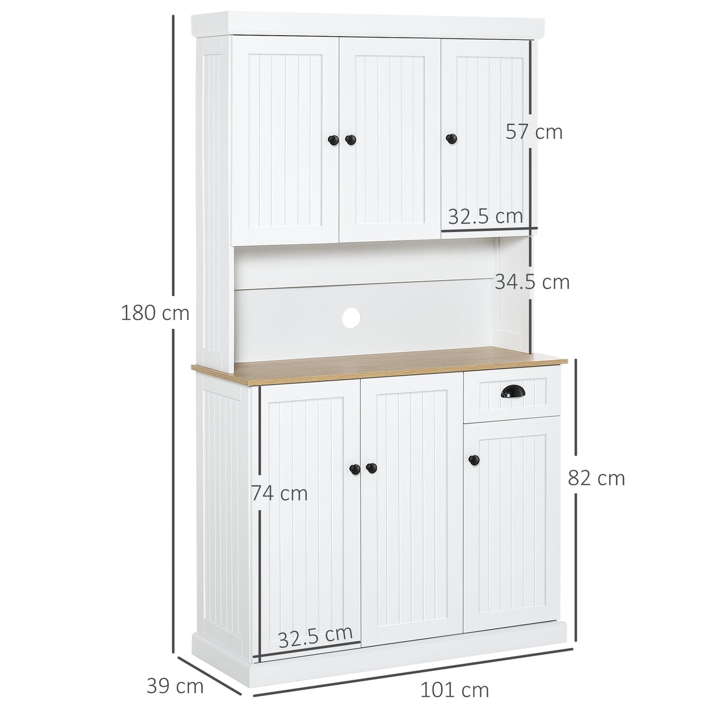 HOMCOM 180cm Freestanding Kitchen Cabinet, Modern Storage Cupboard with Open Countertop, Drawer and 6 Doors