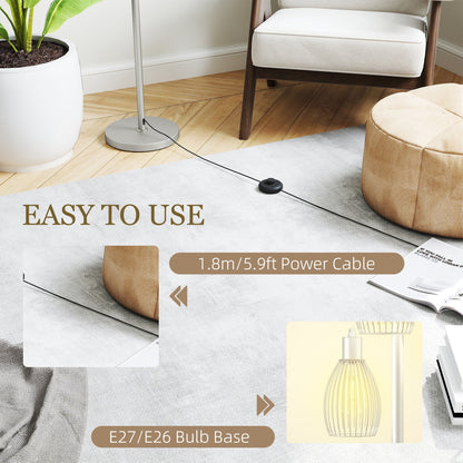 HOMCOM 3-Light Floor Lamp, 170cm Industrial Dimmable Standing Lamp with Steel Wire Cage Lampshades for Living Room, Bedroom, Dining Room, Study, Silver Tone
