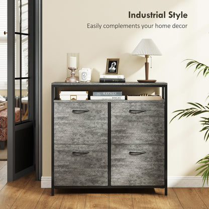 HOMCOM Shoe Storage Cabinet with 4 Flip Drawers and Open Shelf - Cement Grey